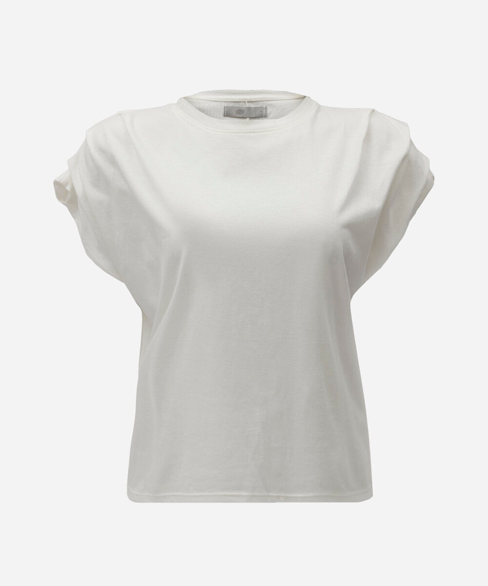 blusa feminina de algodão manga curta com pregas off white