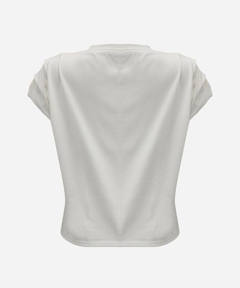blusa feminina de algodão manga curta com pregas off white