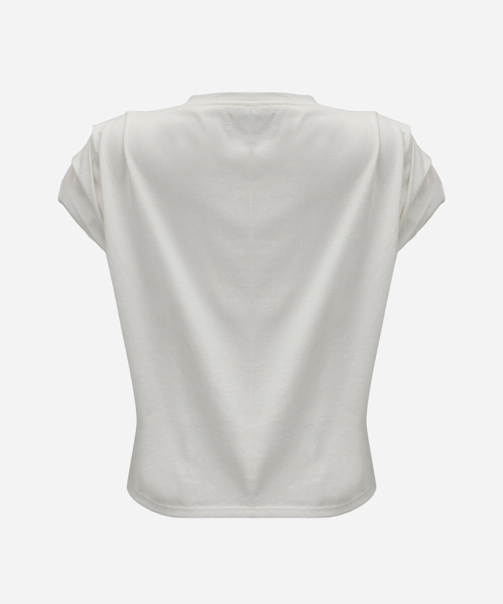 blusa feminina de algodão manga curta com pregas off white
