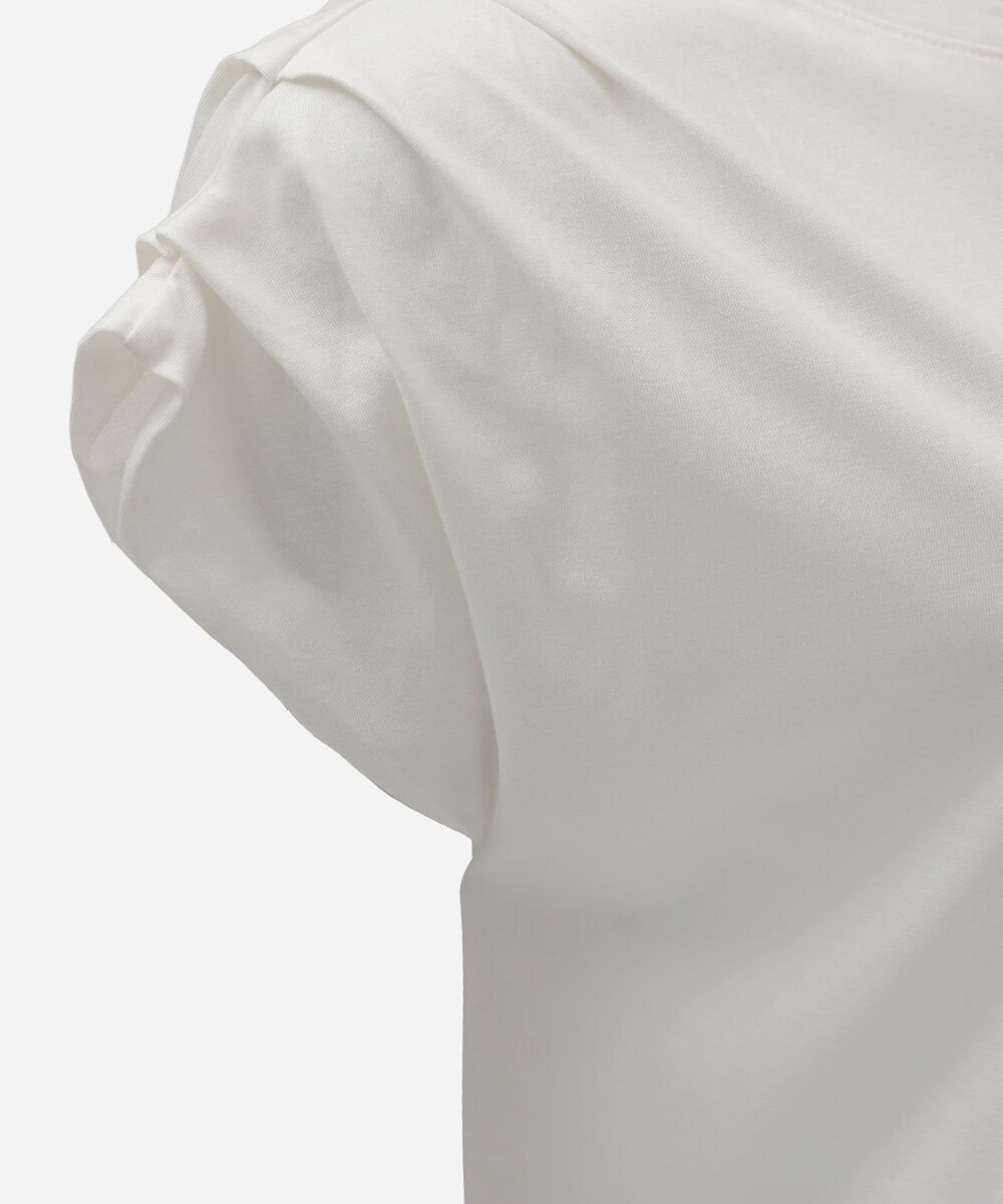 blusa feminina de algodão manga curta com pregas off white