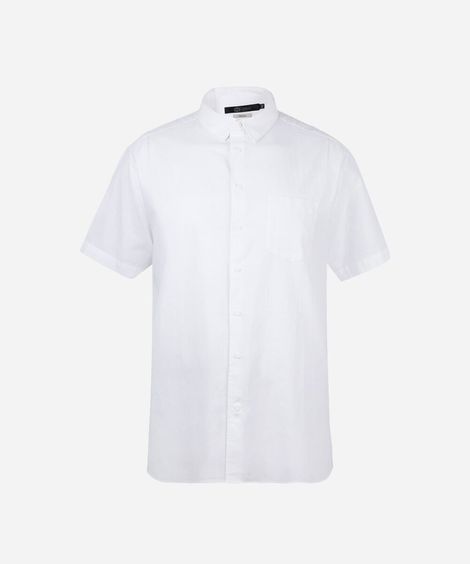 camisa masculina plus size com linho manga curta  off white