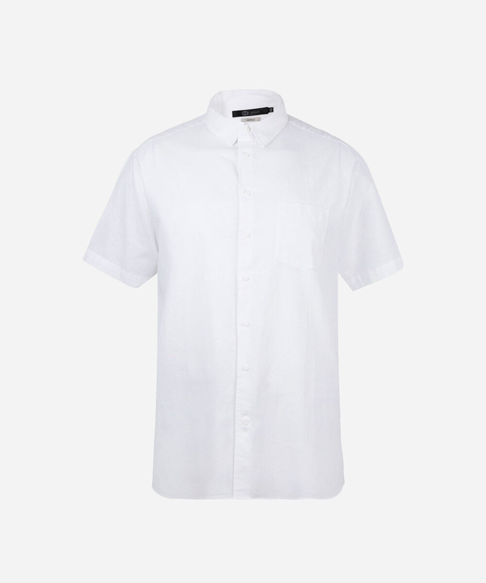camisa masculina plus size com linho manga curta  off white