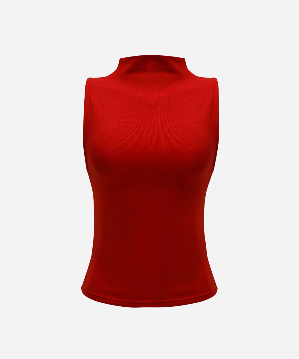 blusa feminina de algodão gola alta canelada vermelha