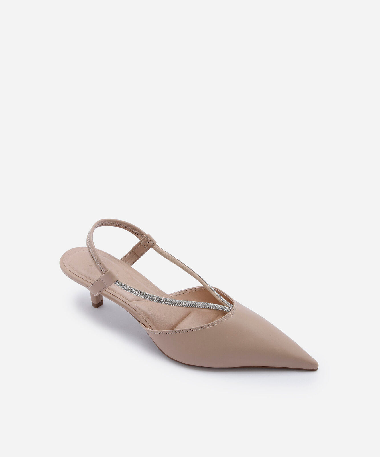 scarpin slingback bico fino feminino salto baixo bege