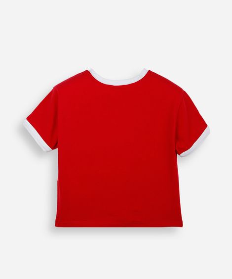 blusa baby look infantil de algodão bordado hello kitty vermelha