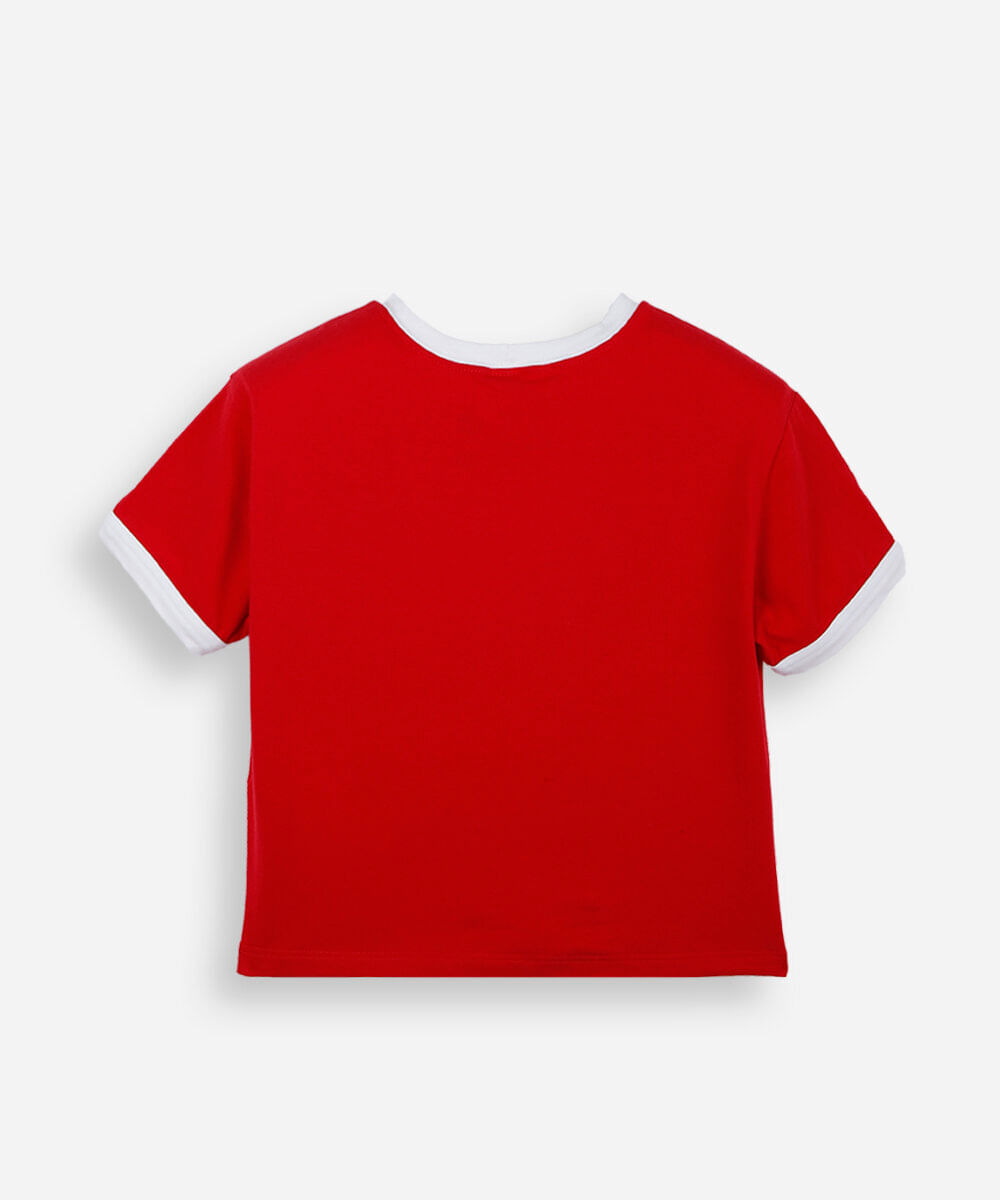 blusa baby look infantil de algodão bordado hello kitty vermelha