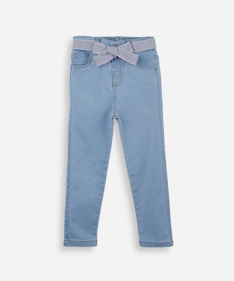 calça skinny infantil jeans com cinto faixa azul