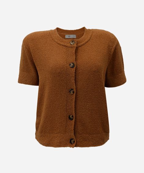 blusa feminina de tricot manga curta texturizada marrom
