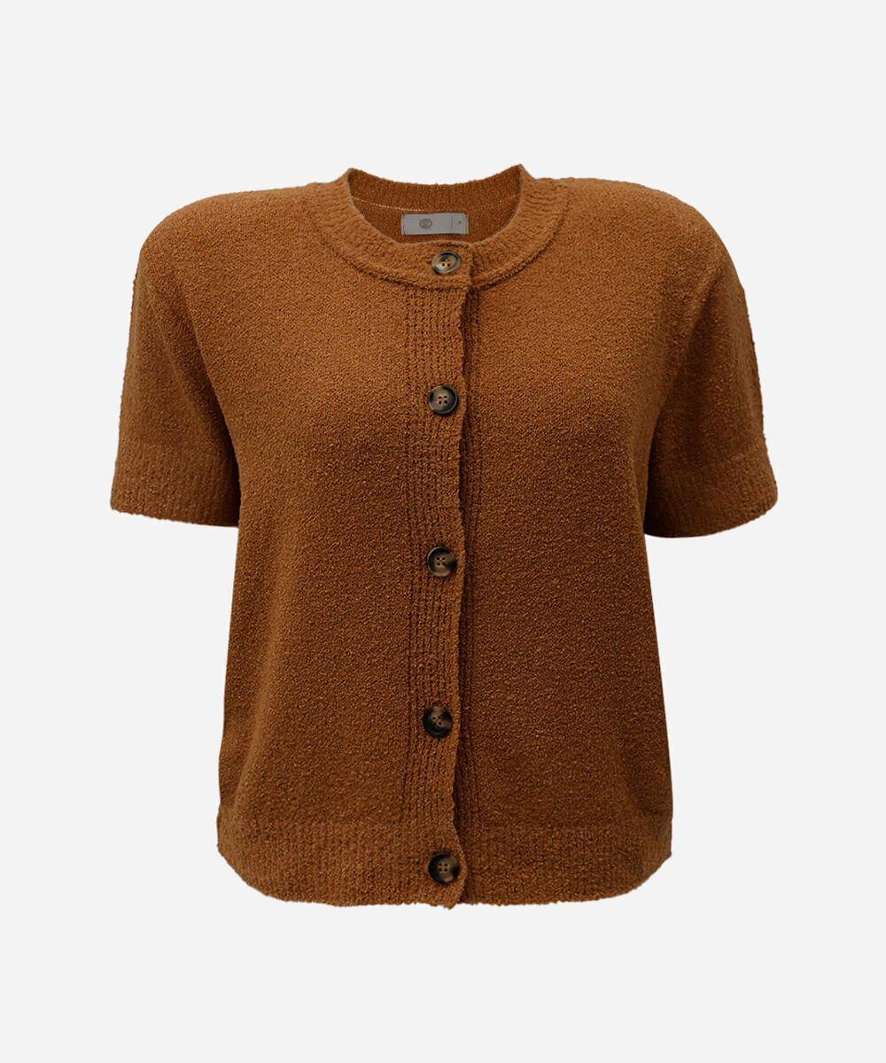 blusa feminina de tricot manga curta texturizada marrom