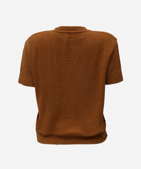 blusa feminina de tricot manga curta texturizada marrom