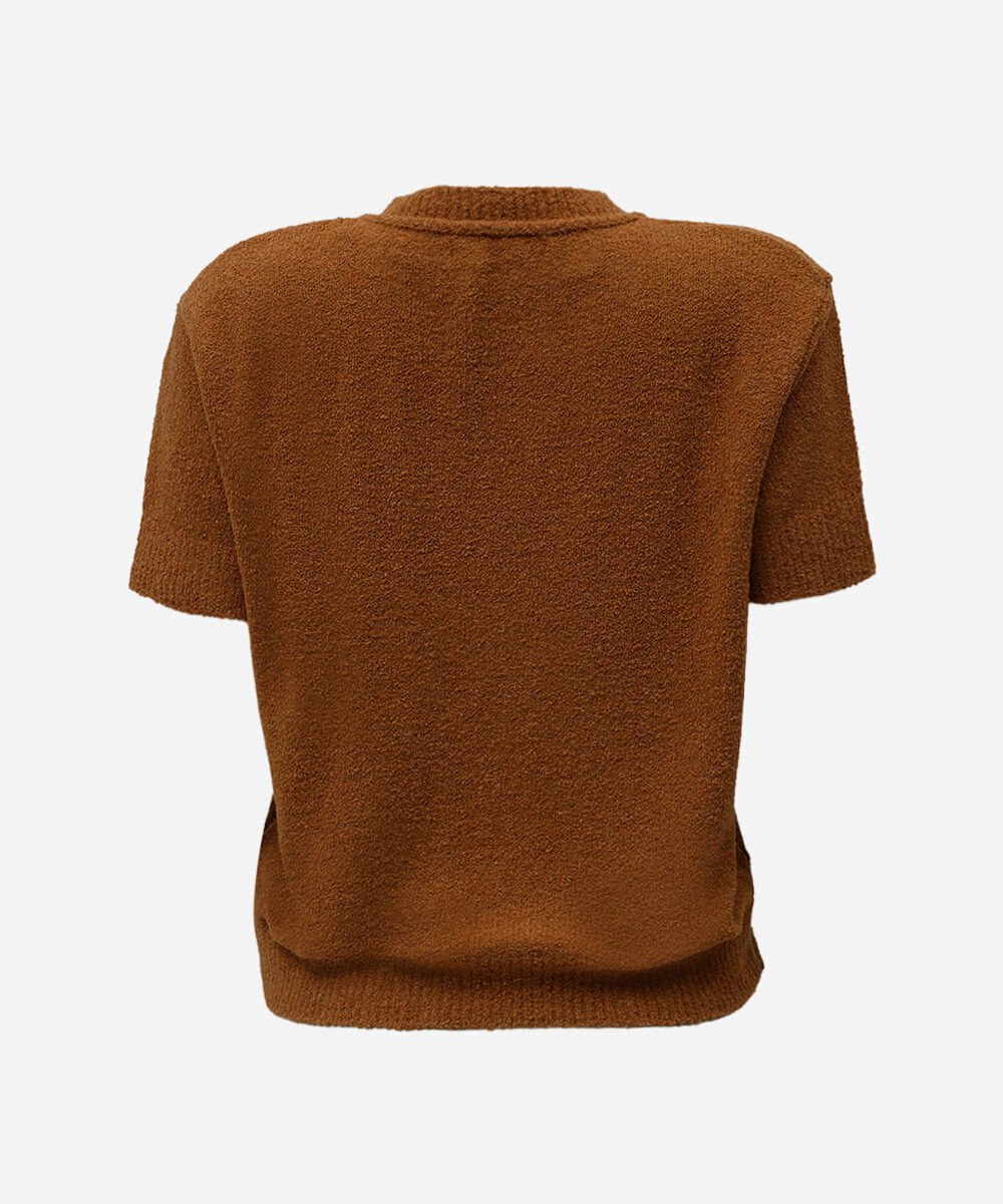 blusa feminina de tricot manga curta texturizada marrom