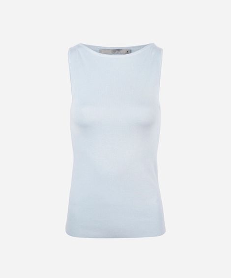 regata feminina de tricot decote canoa azul