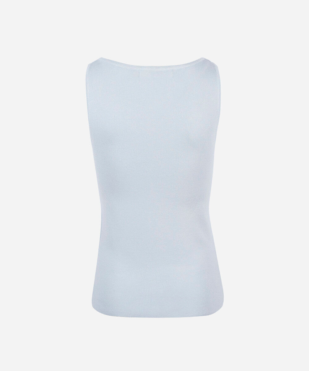 regata feminina de tricot decote canoa azul