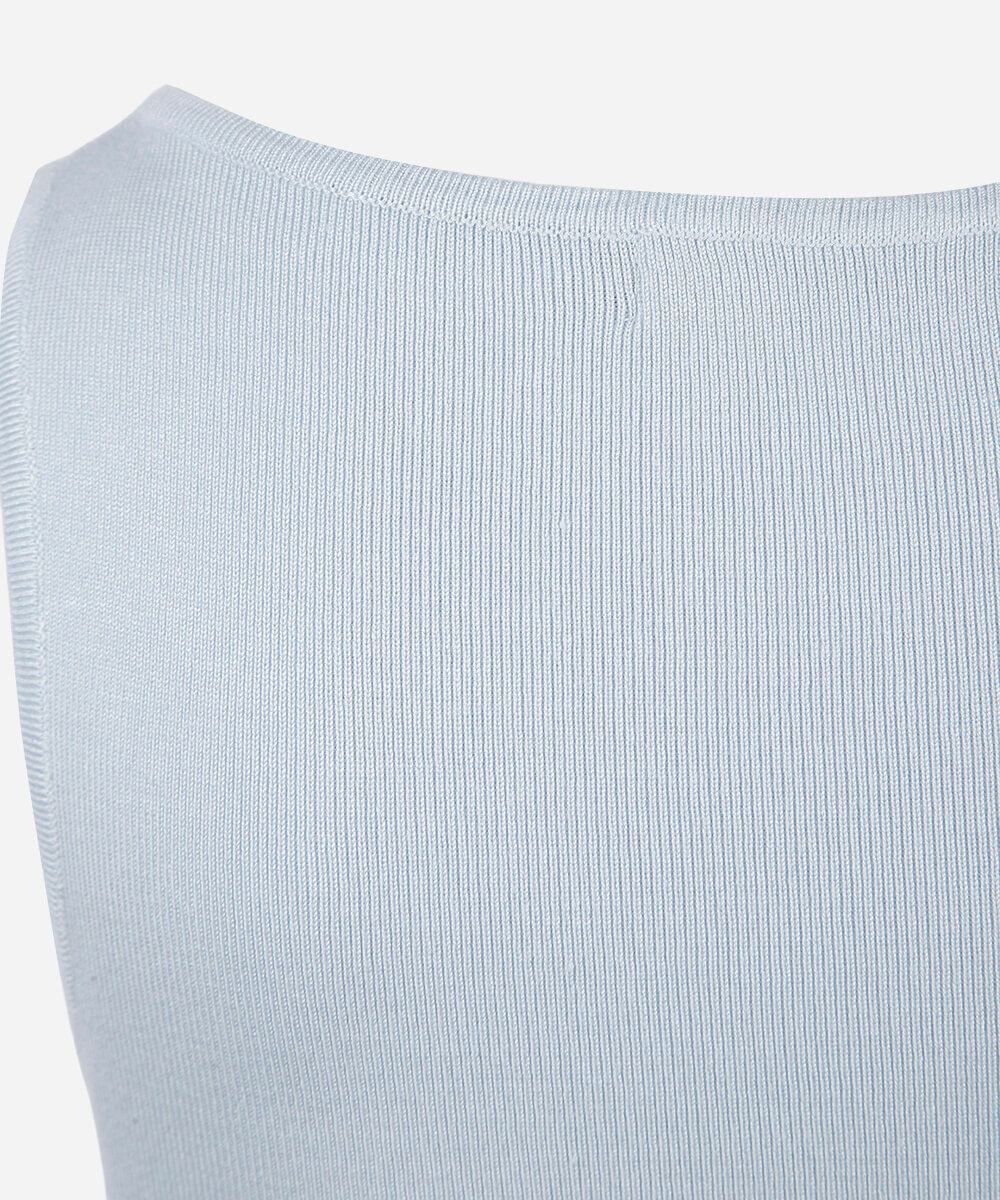 regata feminina de tricot decote canoa azul