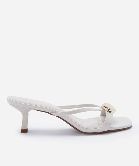 tamanco feminino bico quadrado salto fino com fivela off white