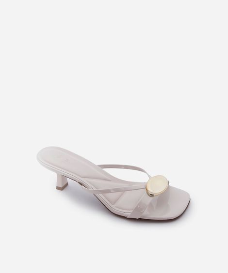 tamanco feminino bico quadrado salto fino com fivela off white