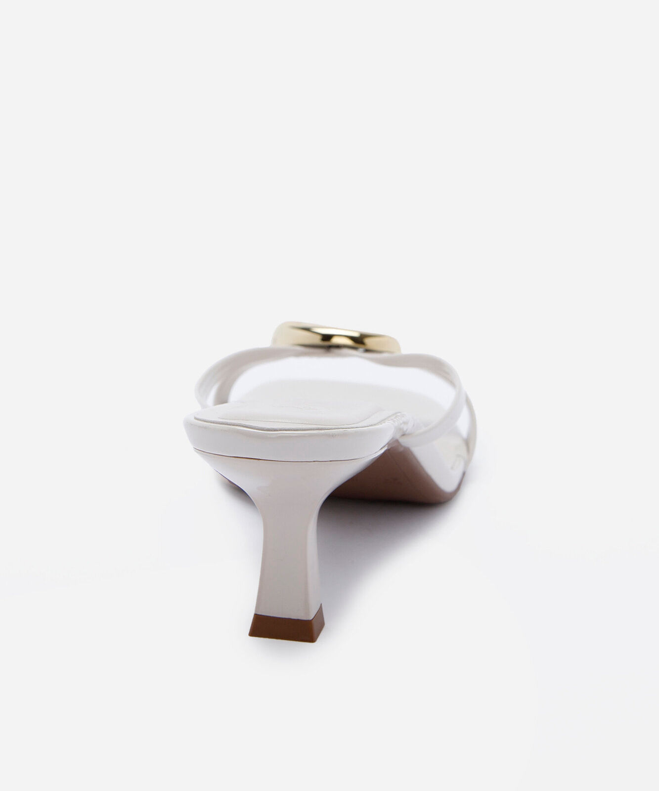 tamanco feminino bico quadrado salto fino com fivela off white