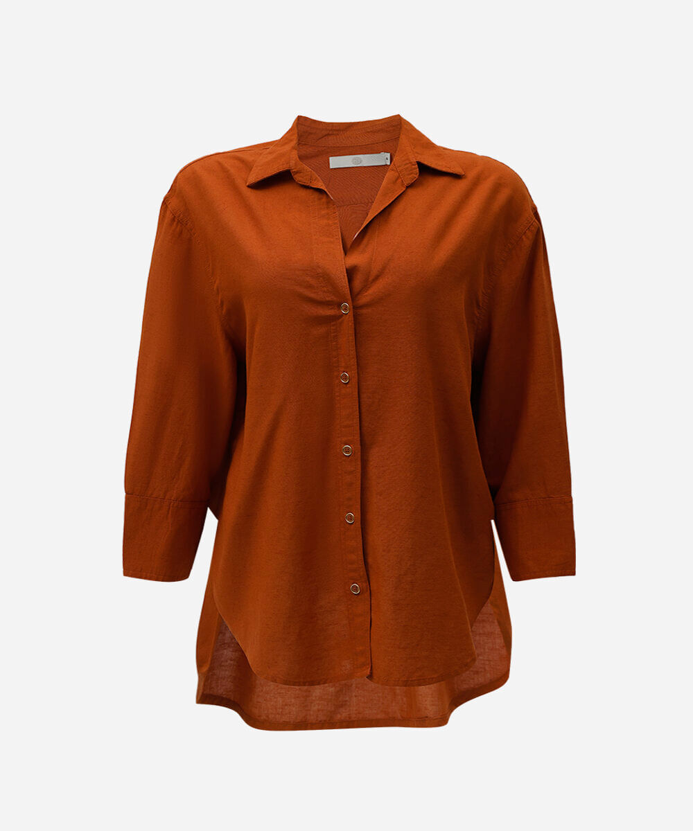 camisa feminina com linho manga longa laranja