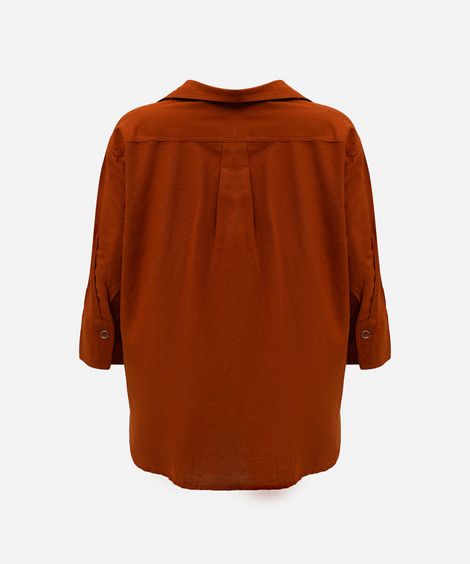 camisa feminina com linho manga longa laranja