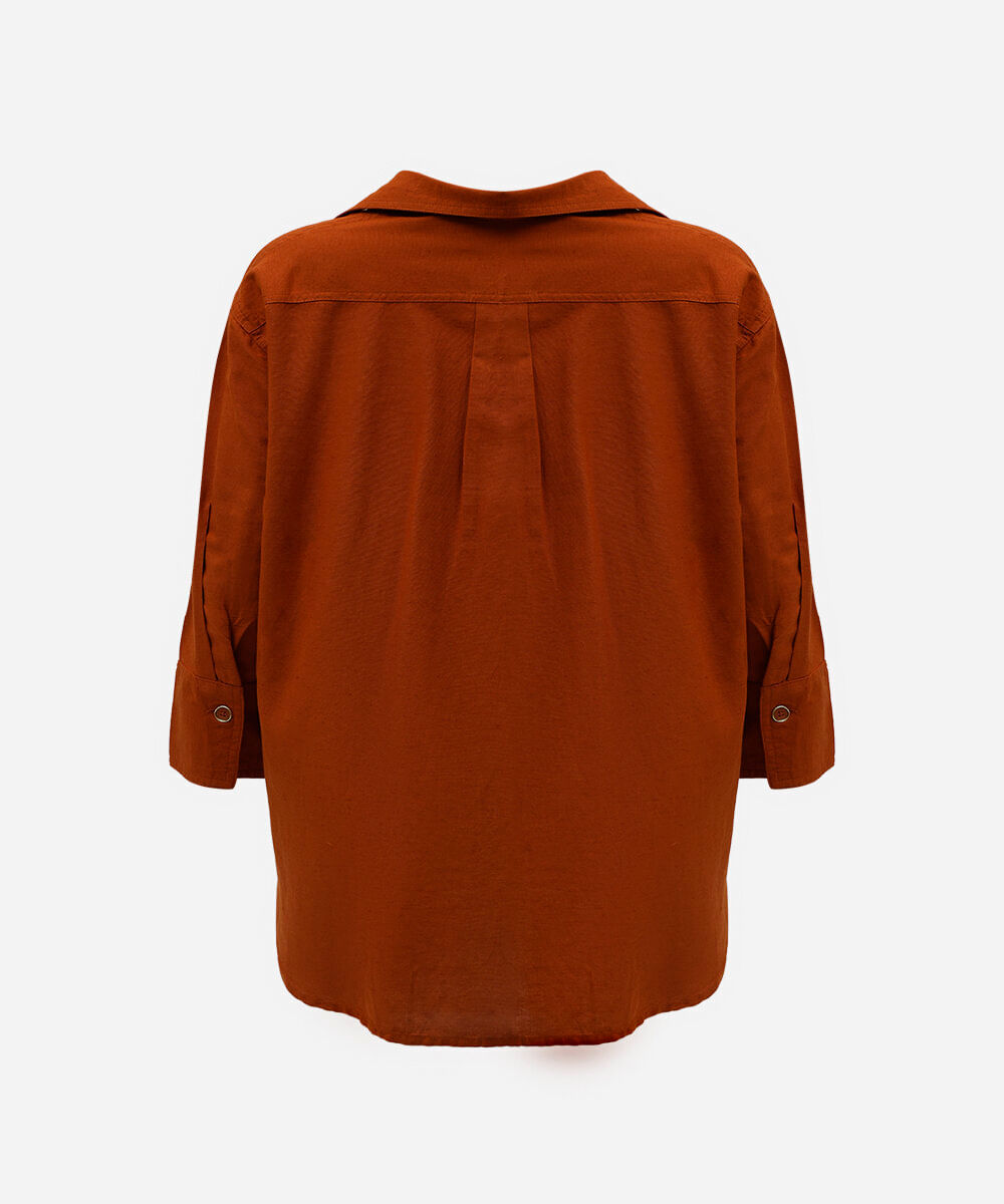camisa feminina com linho manga longa laranja
