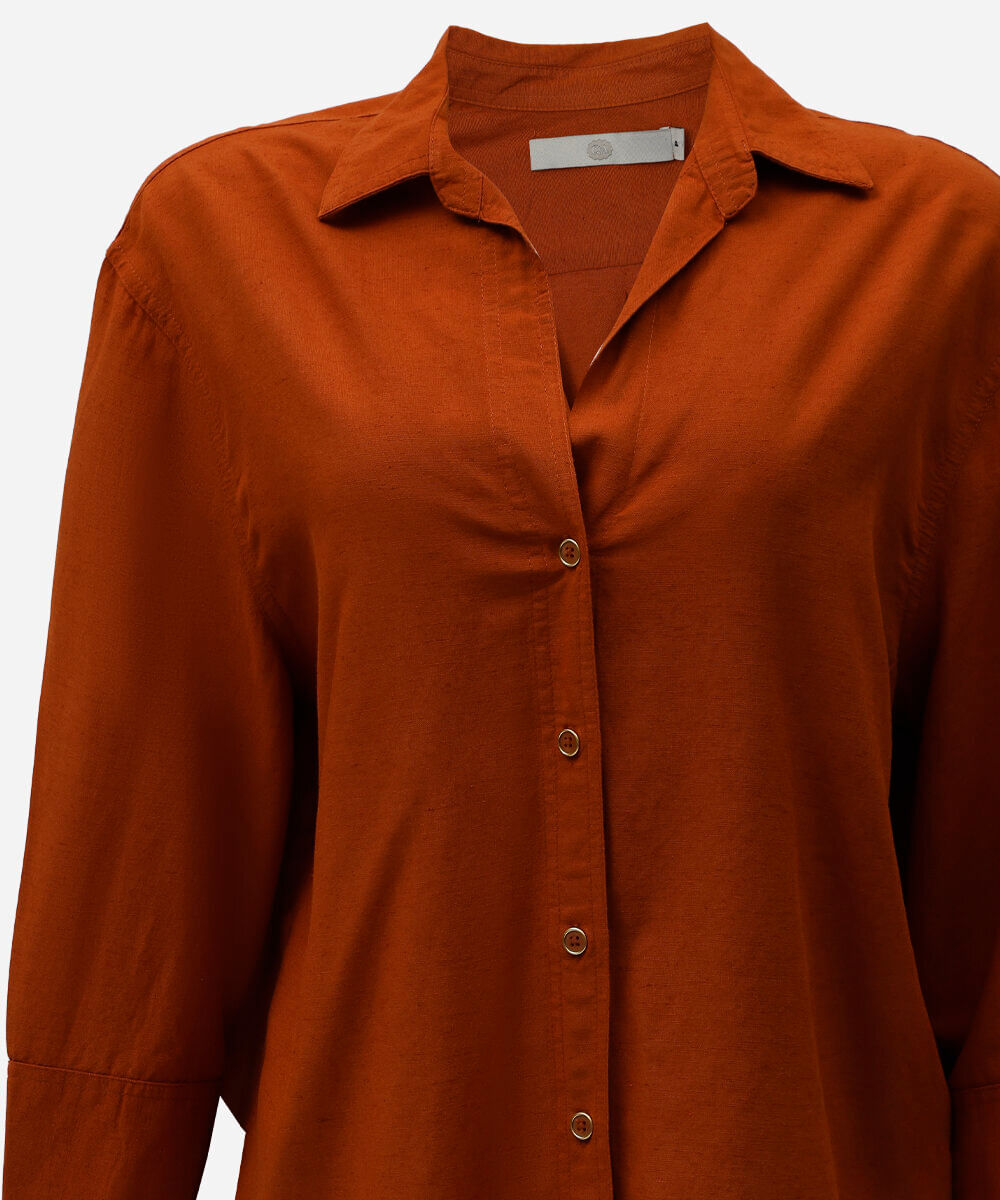 camisa feminina com linho manga longa laranja