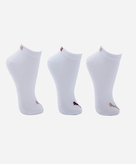kit de 3 meias cano curto feminino puma branca