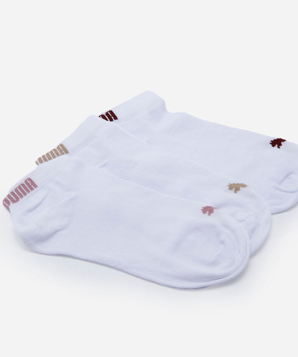 kit de 3 meias cano curto feminino puma branca