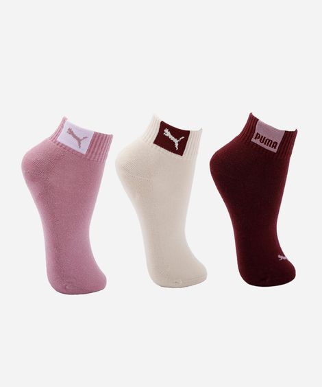 kit de 3 meias cano médio feminino puma colorido