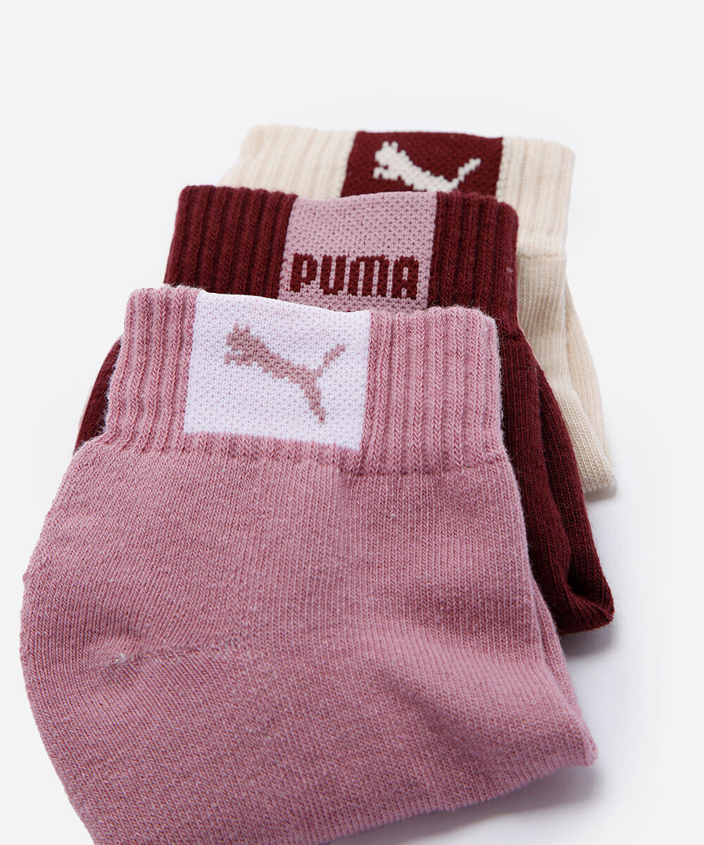 kit de 3 meias cano médio feminino puma colorido