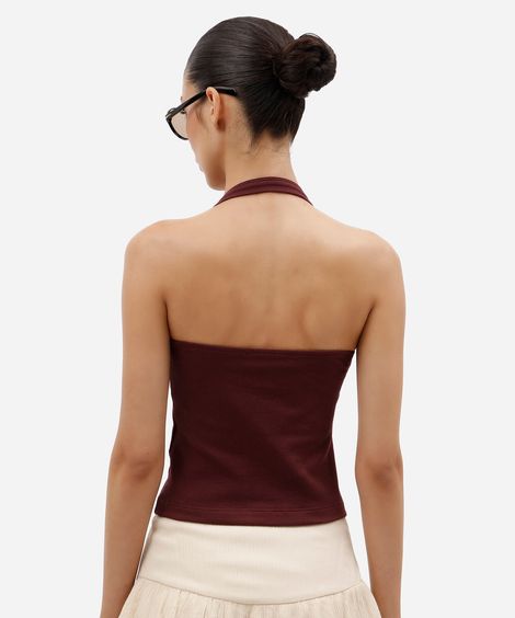 cropped frente única feminino de algodão canelado vinho