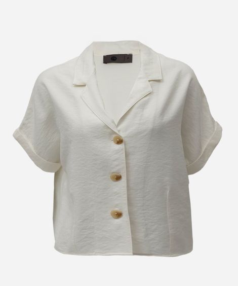 camisa boxer feminina com viscose manga curta off white