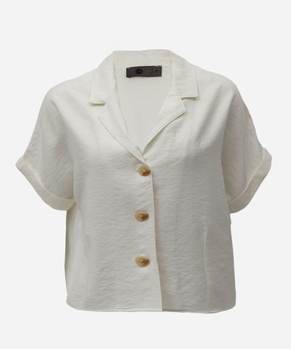 camisa boxer feminina com viscose manga curta off white