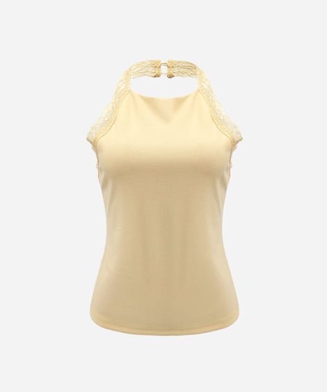 blusa feminina frente única com renda amarela