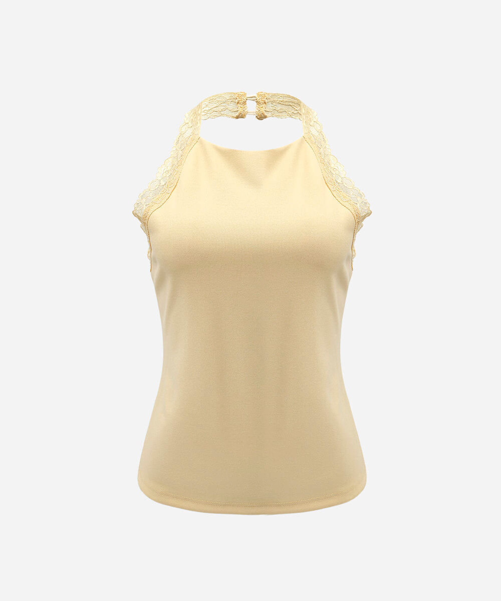 blusa feminina frente única com renda amarela