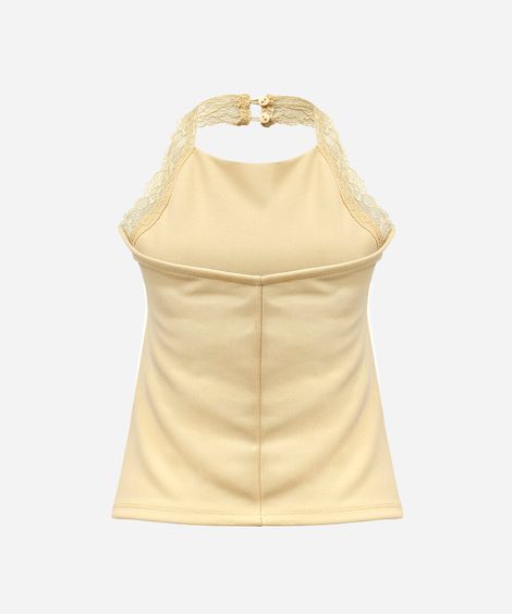 blusa feminina frente única com renda amarela