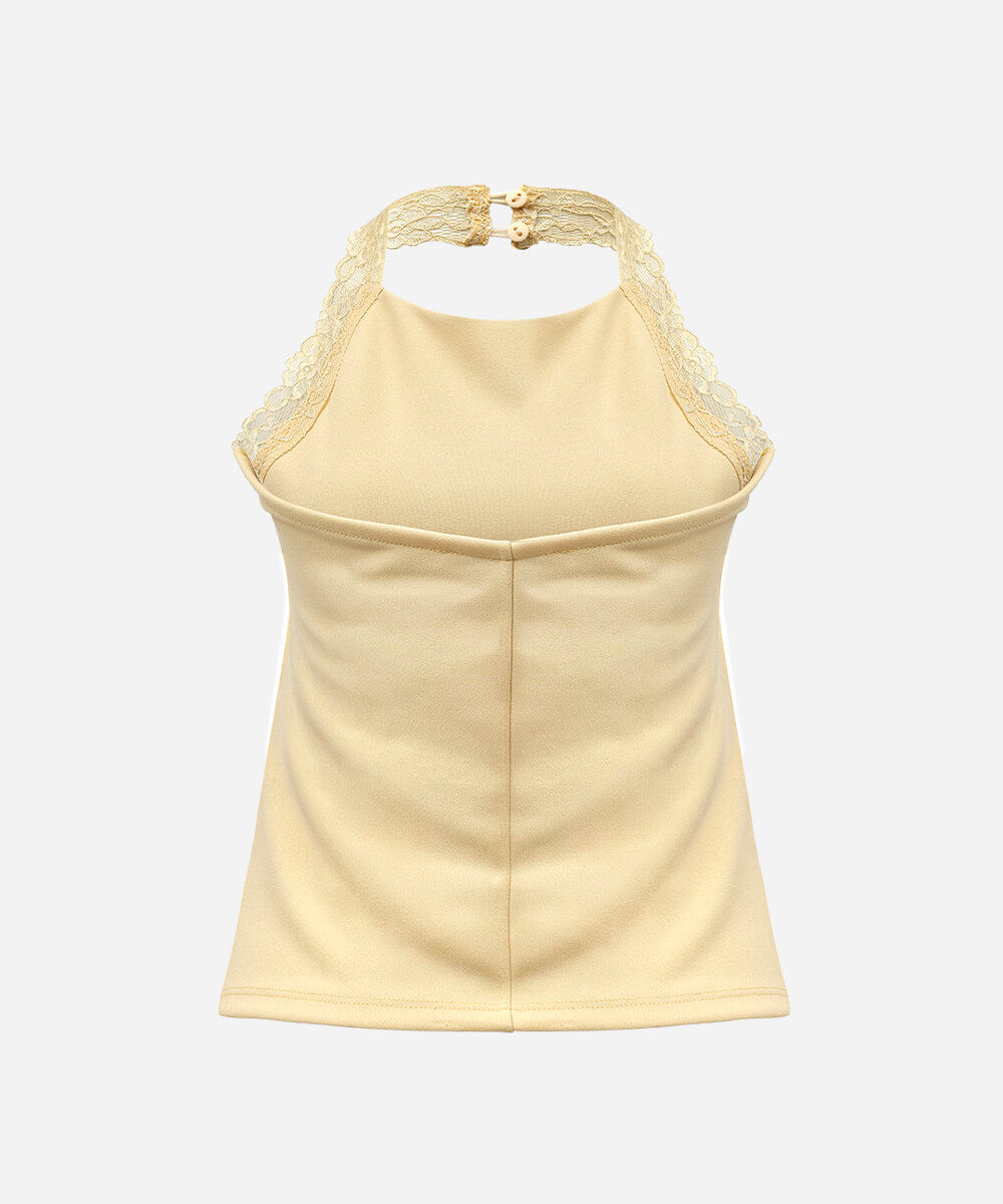 blusa feminina frente única com renda amarela