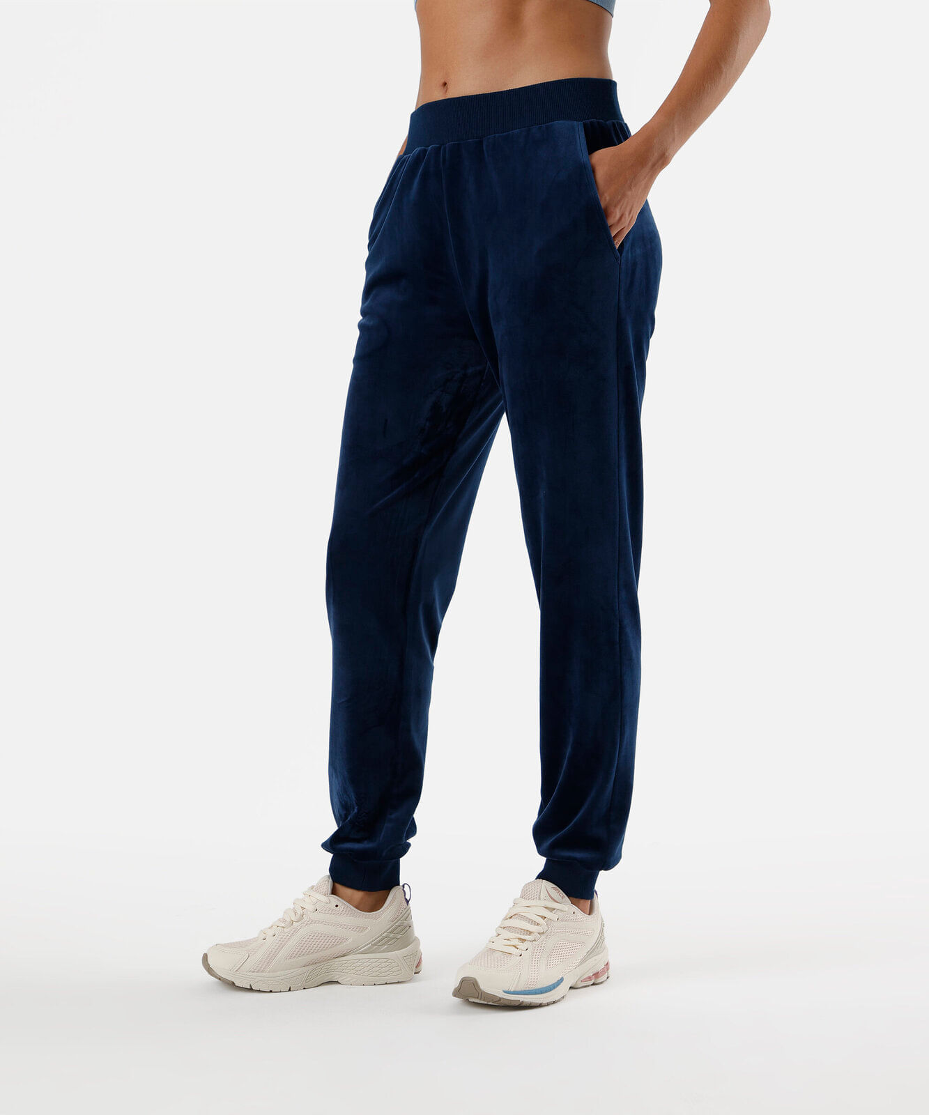calça reta de plush cintura alta esportiva azul