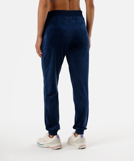 calça reta de plush cintura alta esportiva azul