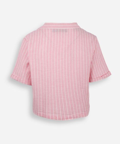 camisa boxer feminina com linho manga curta listrada rosa
