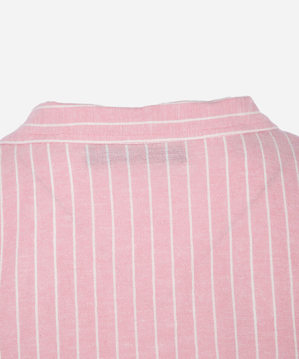 camisa boxer feminina com linho manga curta listrada rosa