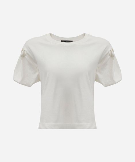 camiseta cropped feminina de algodão manga bufante off white