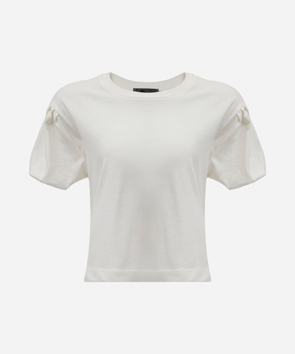 camiseta cropped feminina de algodão manga bufante off white