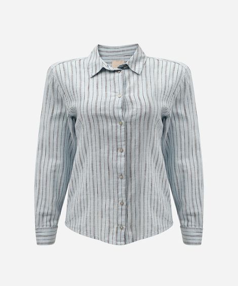 camisa feminina de algodão manga longa listrada azul