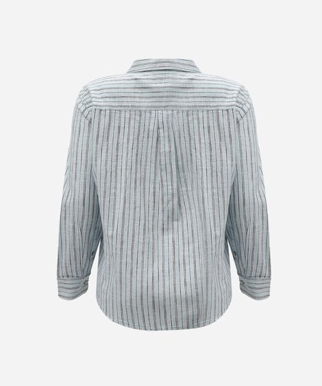 camisa feminina de algodão manga longa listrada azul