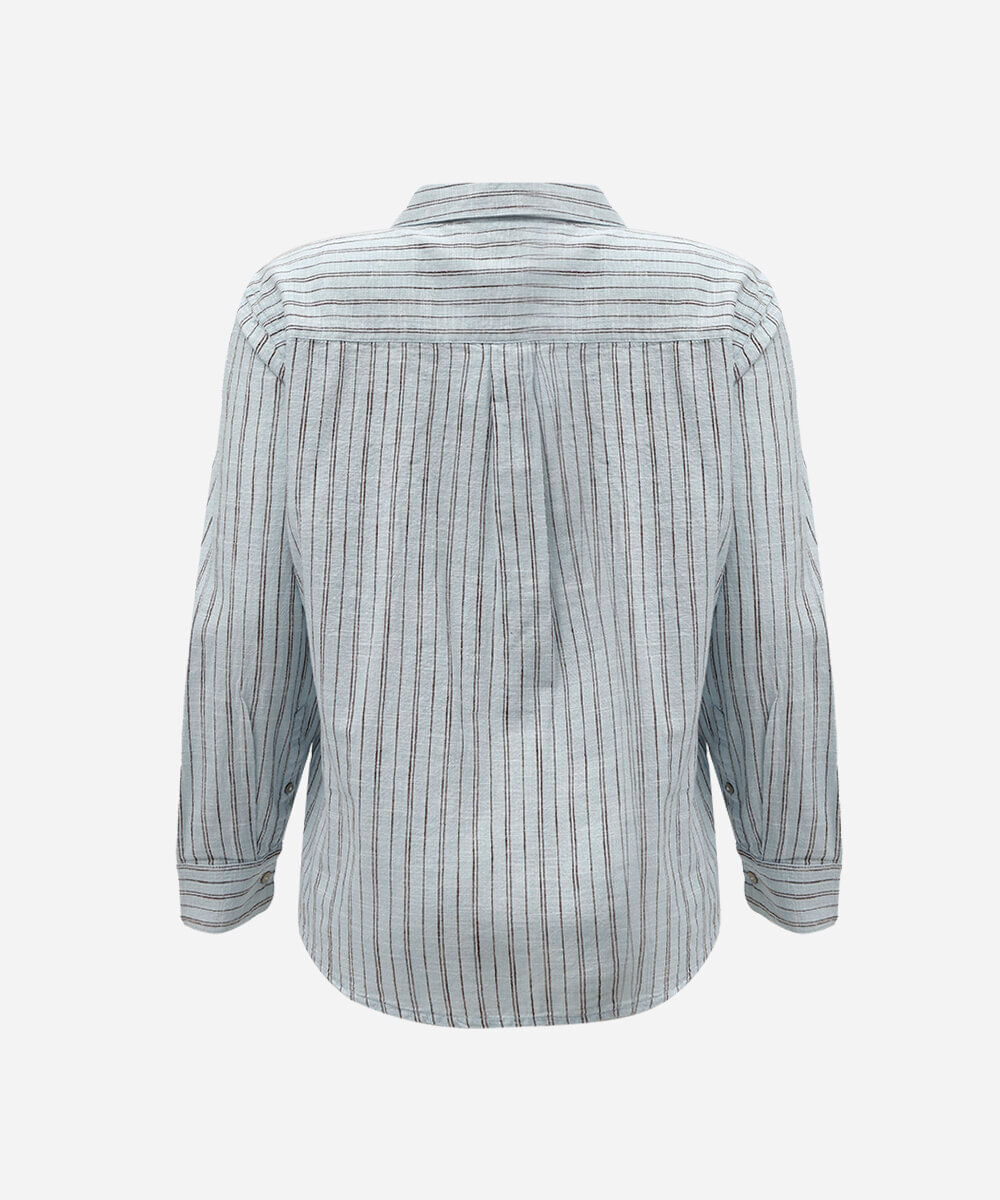 camisa feminina de algodão manga longa listrada azul