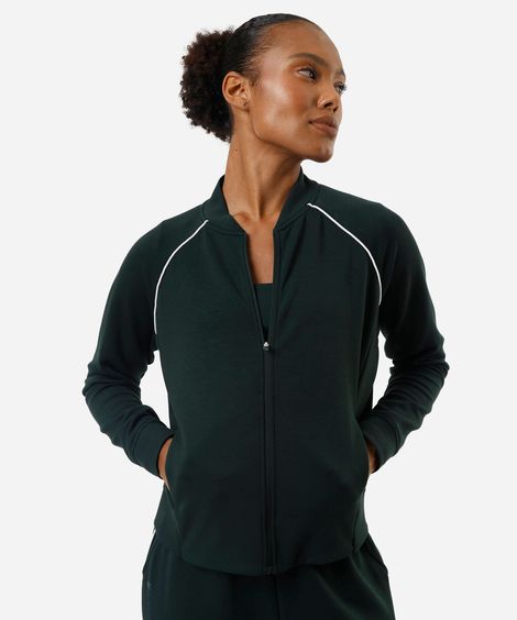 jaqueta feminina esportiva com nervura verde