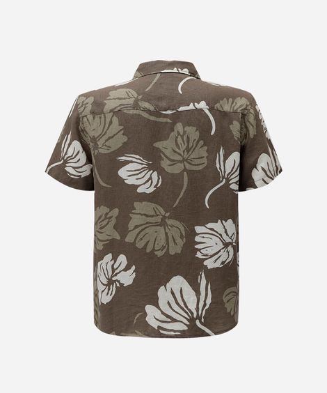 camisa masculina com linho manga curta floral marrom