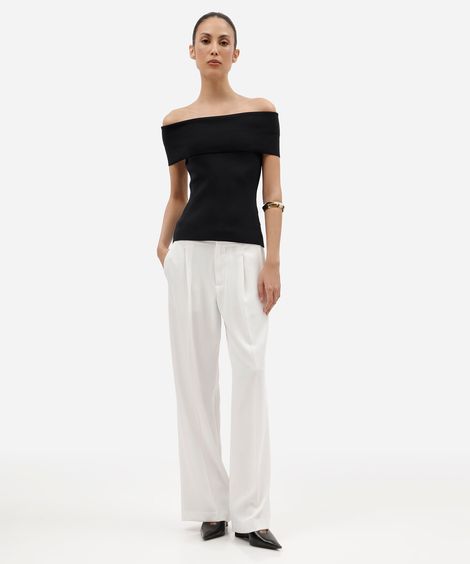 calça wide leg feminina de alfaiaria off white