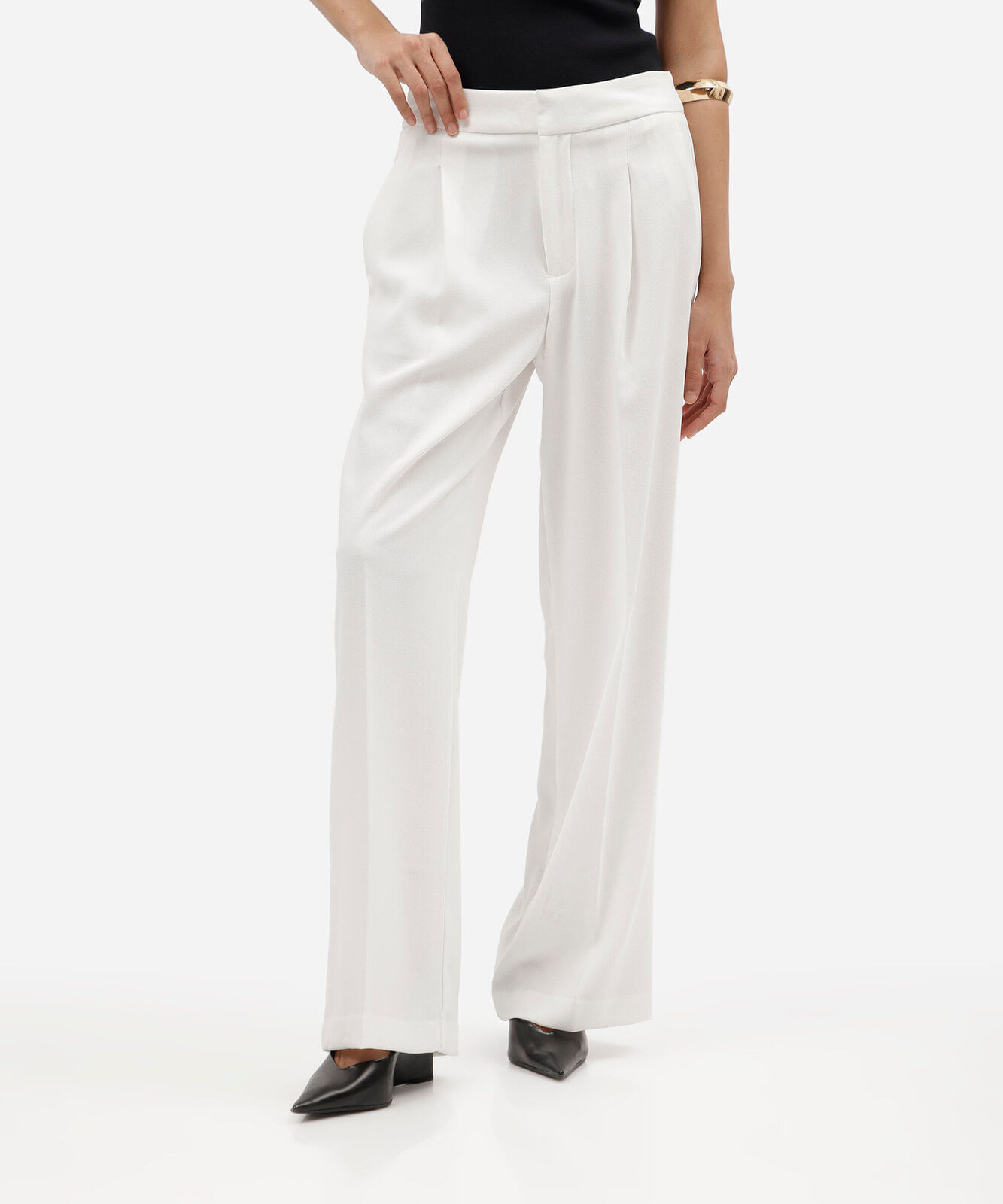 calça wide leg feminina de alfaiaria off white