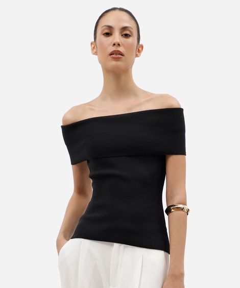 blusa feminina de tricot ombro a ombro preta